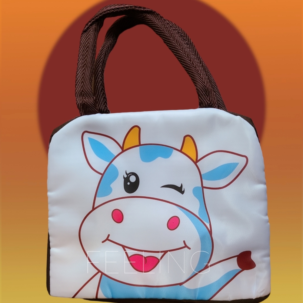 Cow Brown Lunchbag Kid's w/Handles Insulated